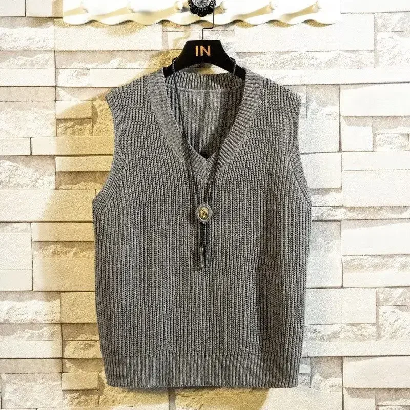 Sewing Vest - Herrenbekleidung, V-Ausschnitt, schlichte Weste, Strickpullover, ärmellos,