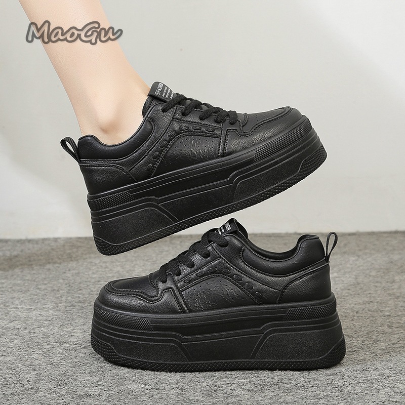 Sewing Cloth - Höhenverstellbare Plateau-Sneaker für Damen, Weiße Schnürschuhe