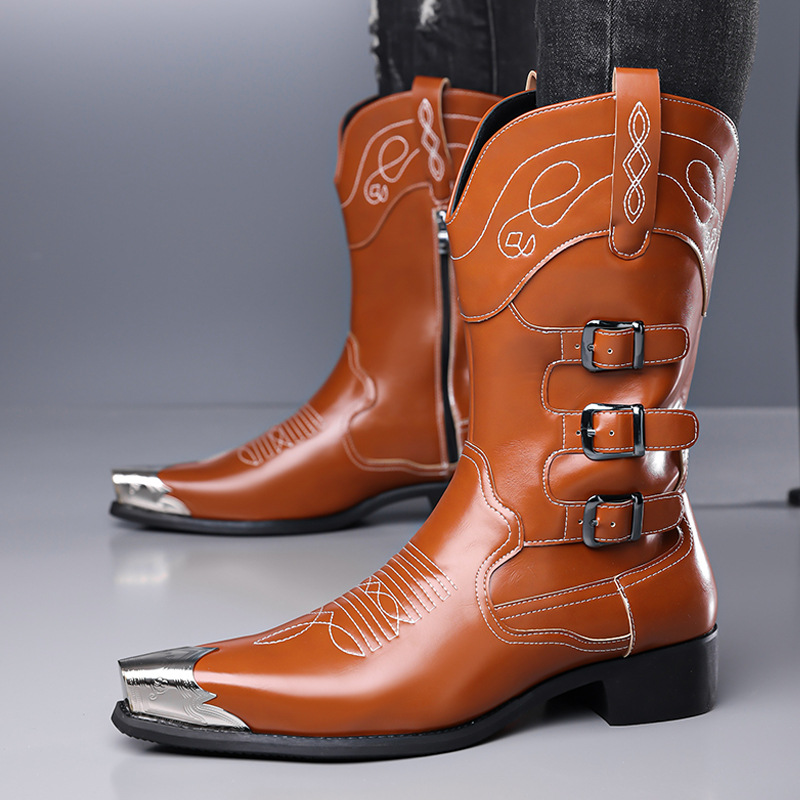 Sewing Embroidery Fabric - Übergröße 48 Hip-Hop-Rock Lackleder High-Top-Stiefel für