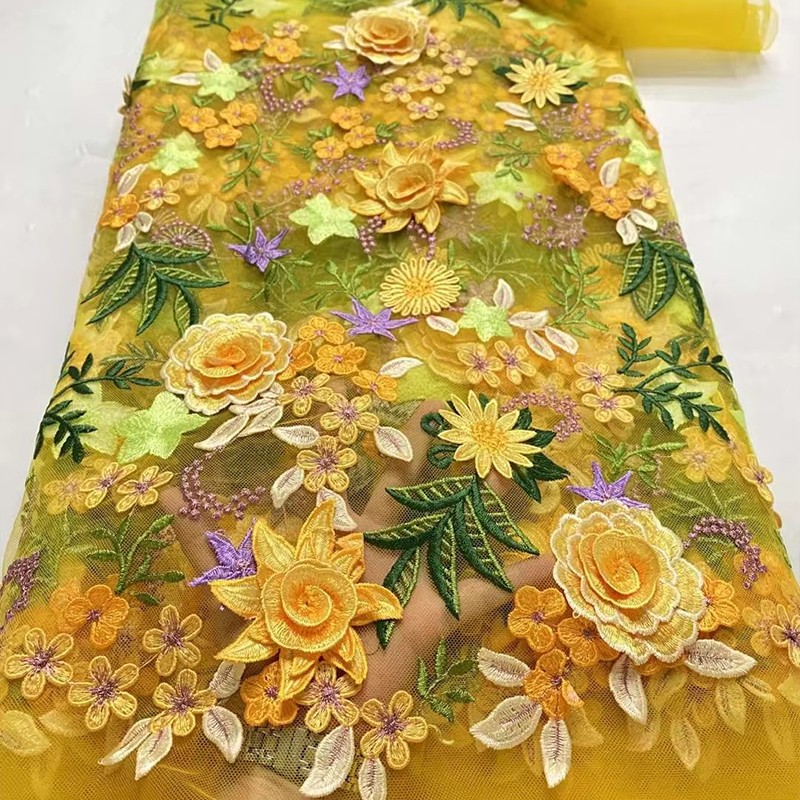 Sewing In Textile - 90x130cm 3D Blumenbestickter Tüll-Spitzenstoff DIY Kleid