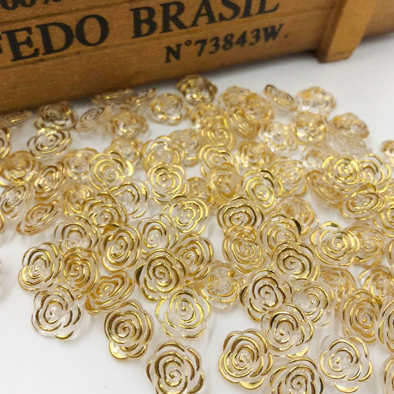 Button Hole Cutter - 50 Stück goldene transparente Rosenblüten-Acrylknöpfe zur