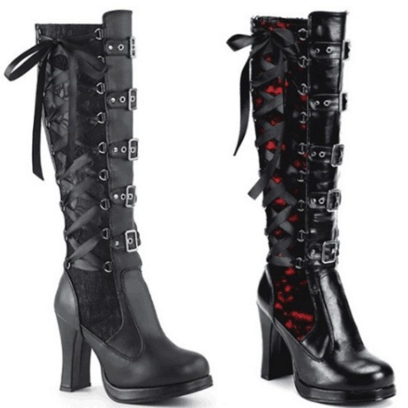 Sewing Cloth - Punk Gothic Stiefel für Damen, kniehohe