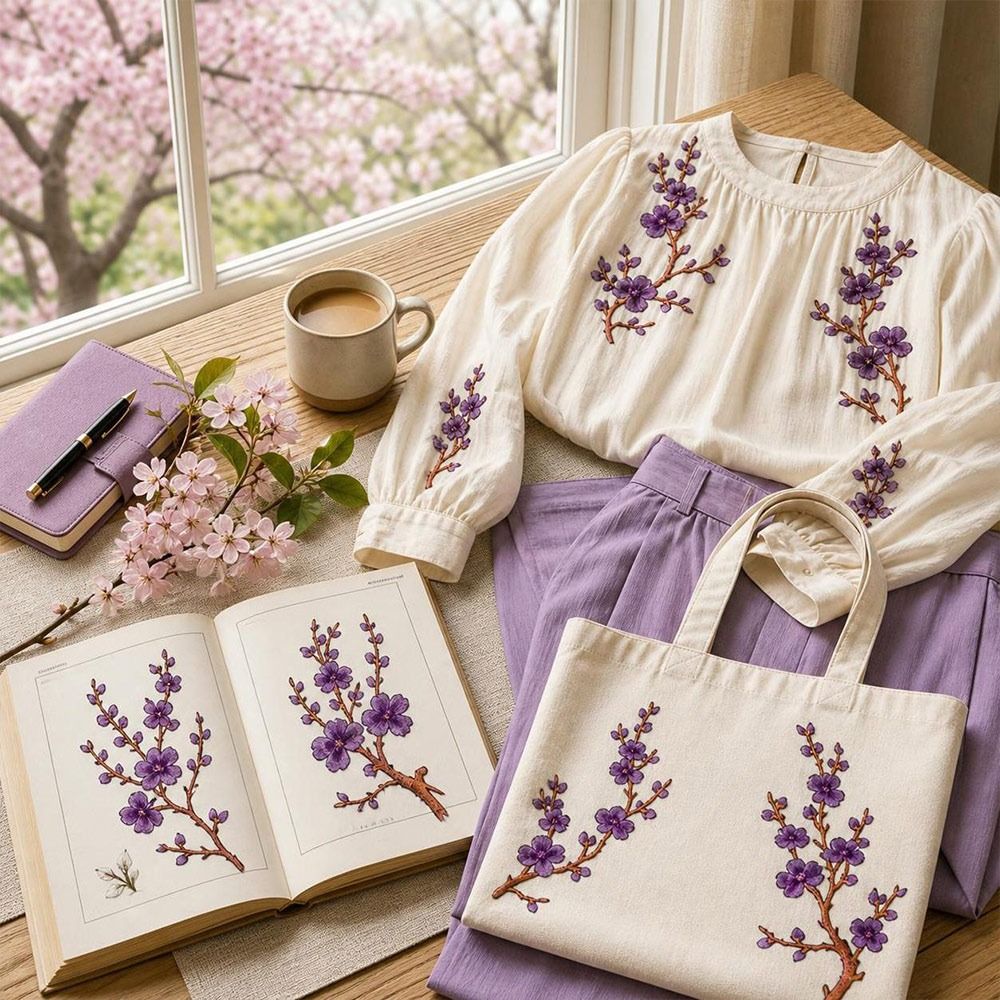 Sewing In Textile - DIY Kirschblüten-Aufnäher zum Aufbügeln und Aufnähen,