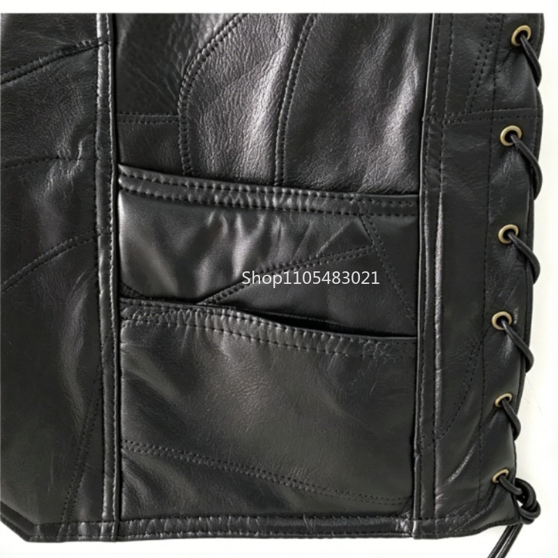 Herren Schwarze Patchwork-Lede – Sewing Vest Bewertung und Preis